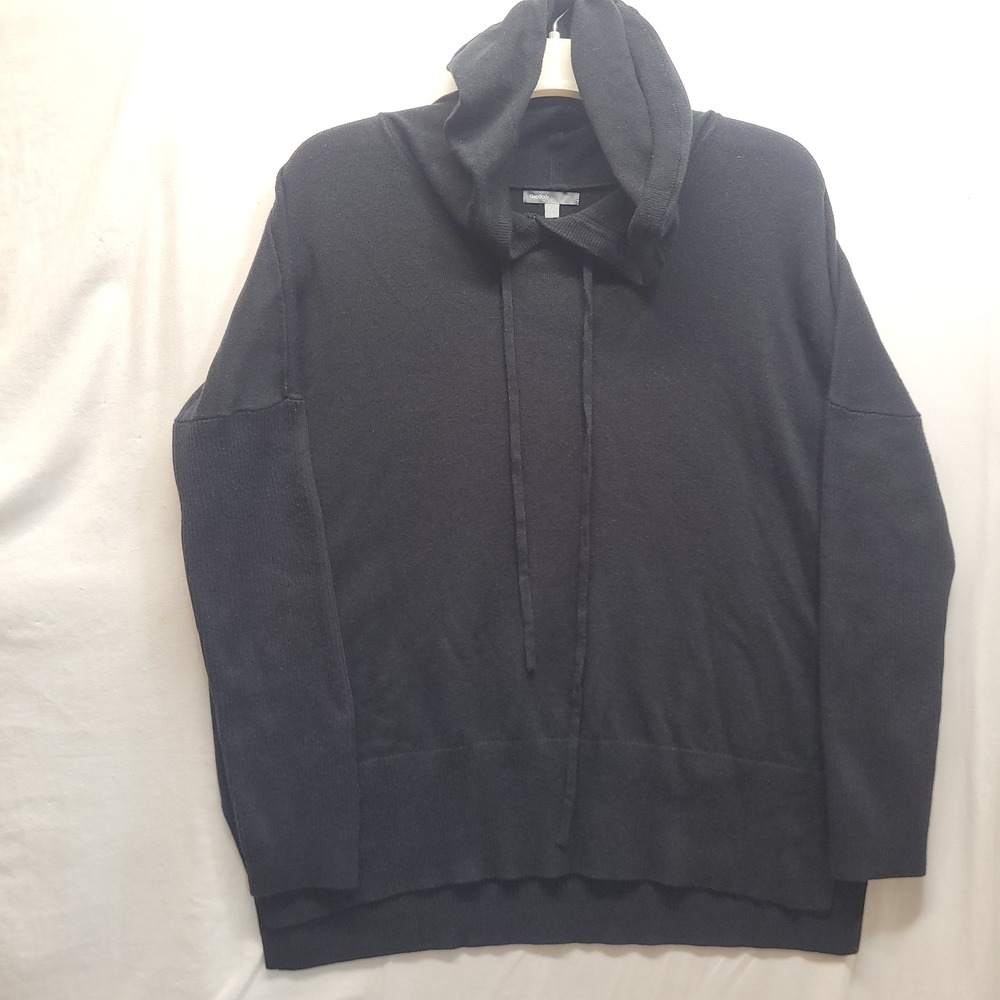 Gap Body Womens Large Black Hoodie Sweater Relaxed Fit High-Low Hem Mixed Knits - Picture 3 of 15